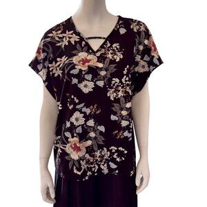 Asian Print Floral Blouse V-Neck Boxy Style
